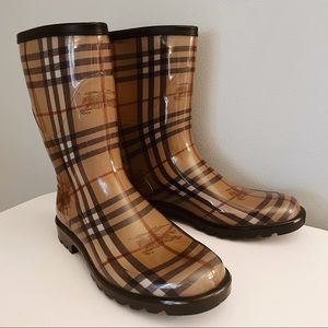 Burberry Haymarket Check Mid Calf Rain Boots